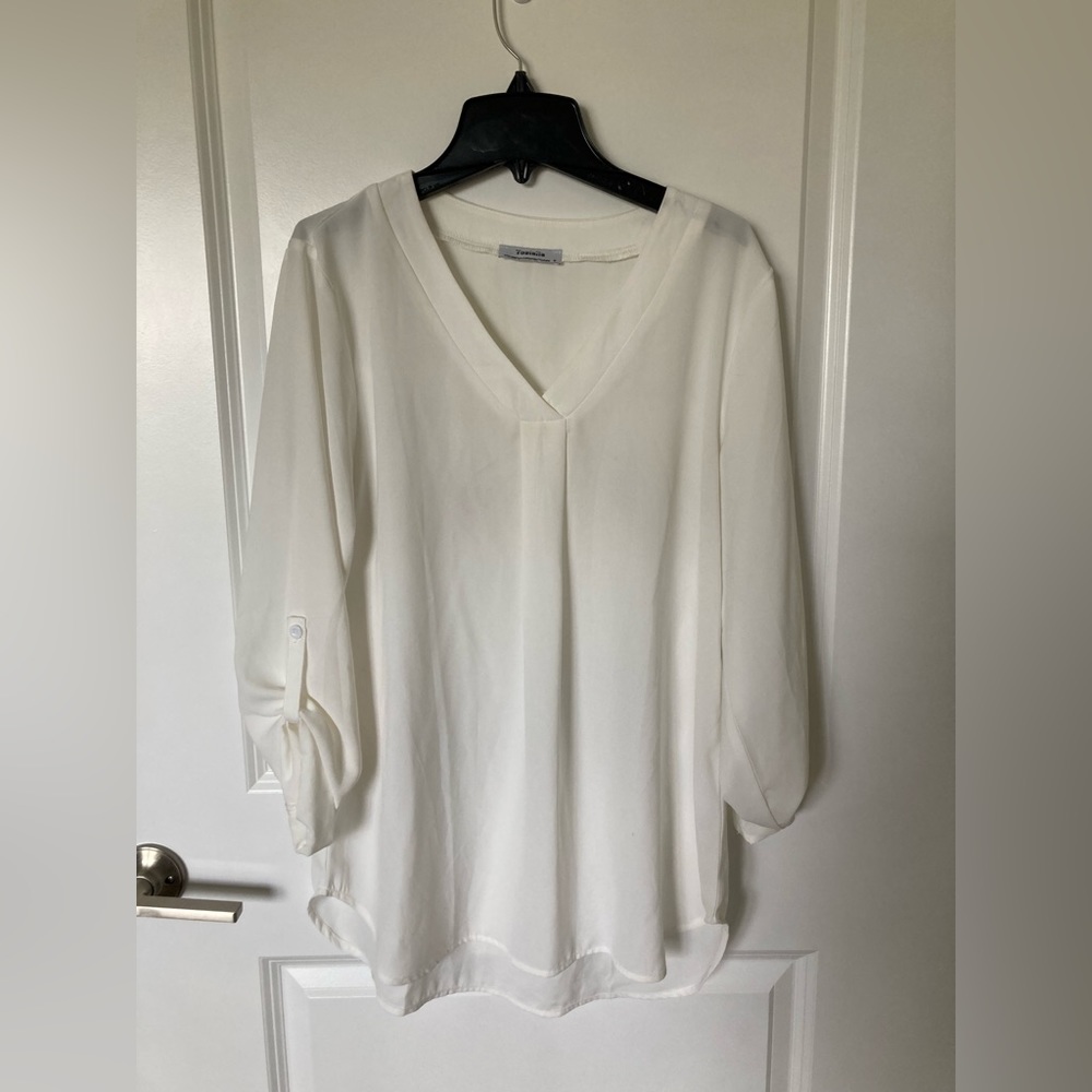 3/4 sleeve white chiffon blouse